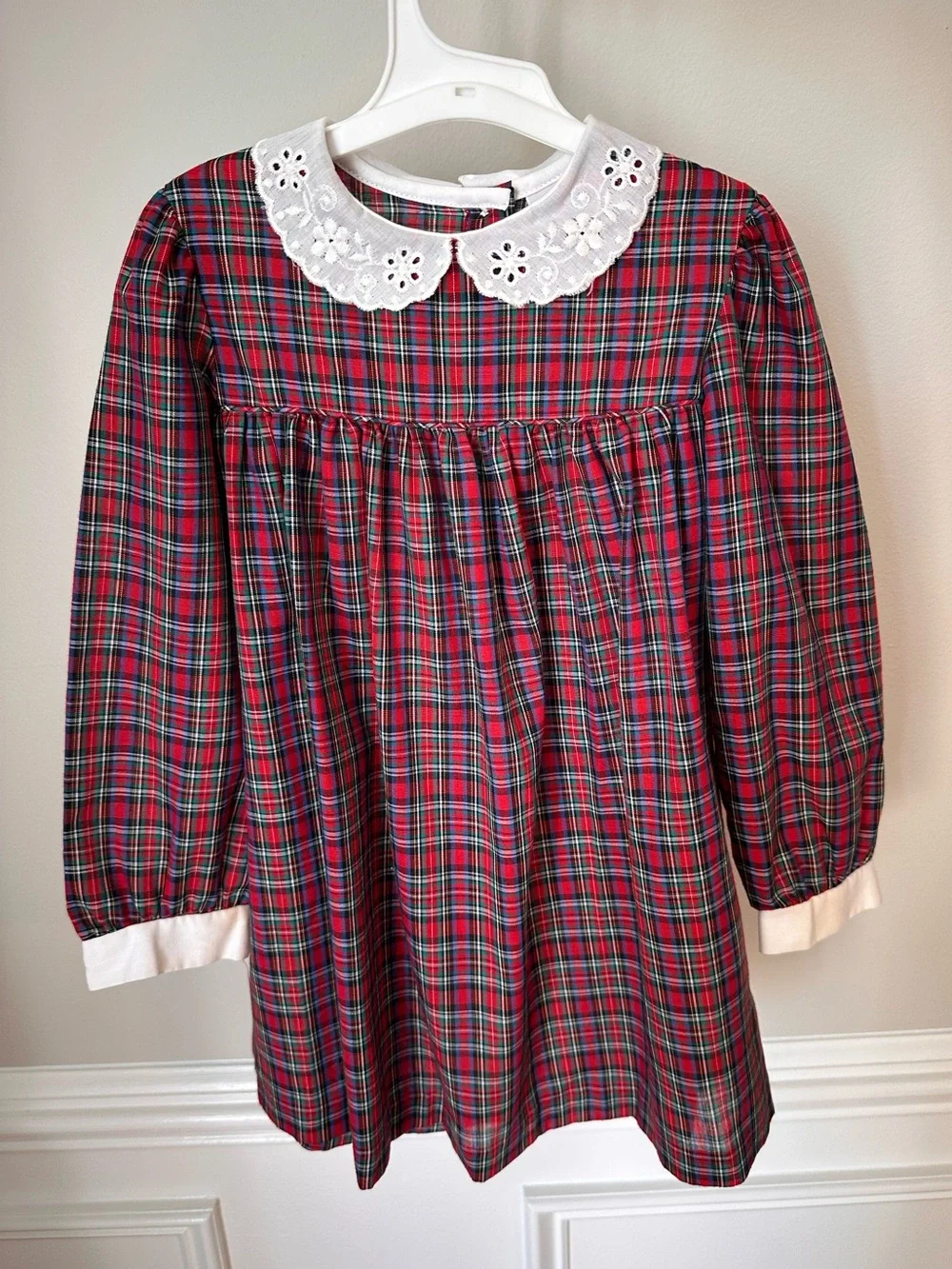Sears Vintage Holiday Plaid Eyelet Peter Pan Collar Dress size 5